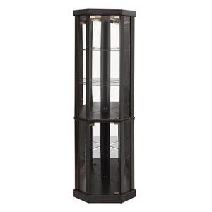 English Elm Lighted Corner Curio Cabinet - Stunning Display Case With Built-In Lighting For Antiques & Wine Storage W1758P300102
