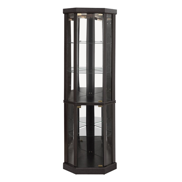 English Elm Lighted Corner Curio Cabinet - Stunning Display Case With Built-In Lighting For Antiques & Wine Storage W1758P300102