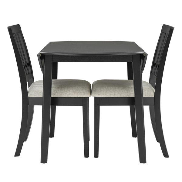 English Elm 3-piece Folding Round Dining Set with Upholstered Chairs for Compact Apartment Spaces Black N752S000618B