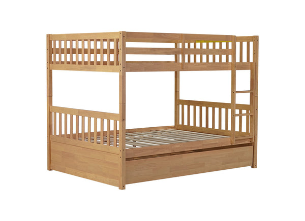 English Elm Full Over Full Rustic Bunk Bed With Trundle, Ladder, Guardrails - Versatile Space-Saver In White Oak W504S00180