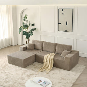 English Elm 110" Cloud Modular Sectional Sofa Boneless Corduroy 3-Seater with Ottoman & 2 Pillows, No Assembly, Luxurious Comfort Grey W2656S00009
