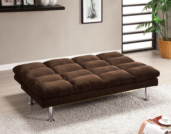 English Elm Contemporary Microfiber Futon Sofa Converts to Bed with Chrome Legs, Compact Space-Saving Design, Durable Upholstery Dark Brown 40 L x 67 W x 9 H B2741P363835