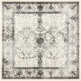 Unique Loom La Jolla Traditional Machine Made Floral Rug Ivory and Gray, Black/Gray/Ivory 8' 0" x 8' 0"