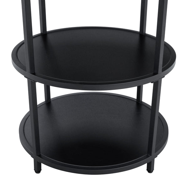 English Elm Table and Chair Set 47 Inch Round Mdf Spliced Top with Dual Tier Storage 4 Seats Black,Light Gray,Wood W1151S03336