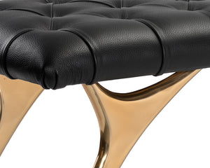 Sunpan Taylen Bench - Elegant Sculptural Design with Gold Aluminum Base and Genuine Leather Tufted Seat Black Leather