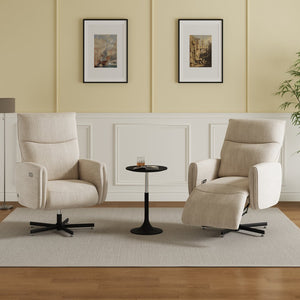 English Elm Power Swivel Velvet Recliner with Usb Charging for Living Room or Home Office Beige White W3568P431978