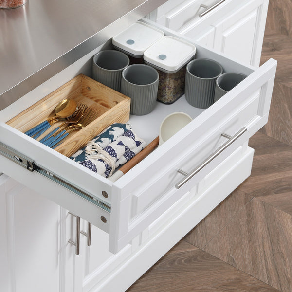 English Elm Homcom Versatile Rolling Kitchen Island Cart With Stainless Steel Top, Storage Drawers & Spice Rack W2225S00041