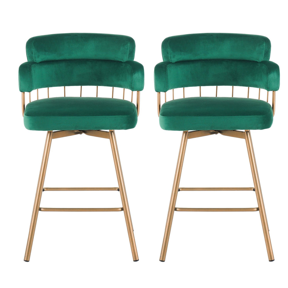 English Elm Christopher Knight Home® - 26" 26" Counter Height Bar Stools Set of 2 Green 180° Swivel Upholstered Bucket Seats with Gold Legs for Kitchen Island Cafe Pub Comfort Durability 26" N762P271582F