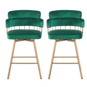 English Elm Christopher Knight Home® - 26" 26" Counter Height Bar Stools Set of 2 Green 180° Swivel Upholstered Bucket Seats with Gold Legs for Kitchen Island Cafe Pub Comfort Durability 26" N762P271582F