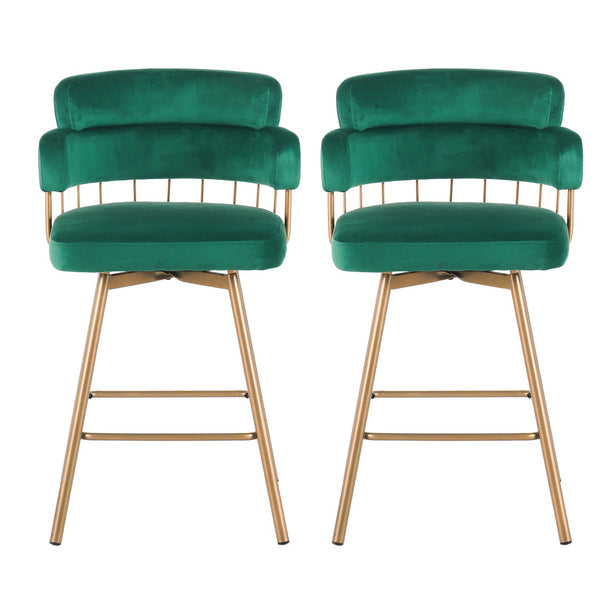 English Elm Christopher Knight Home® - 26" 26" Counter Height Bar Stools Set of 2 Green 180° Swivel Upholstered Bucket Seats with Gold Legs for Kitchen Island Cafe Pub Comfort Durability 26" N762P271582F