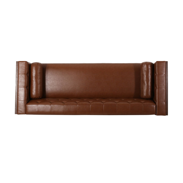 English Elm 3-seater Diamond Tufted Contemporary Sofa Deep Seated Living Room Couch with Pillows Light Brown 70630.00A_70630.00B