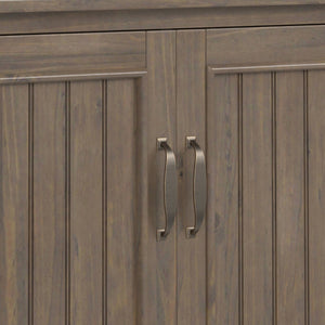 English Elm Lev Solid Wood Low Storage Cabinet Smoky Brown – Handcrafted Transitional 2-Door Cabinet w/ Shelves, Bronze Handles B136P158818