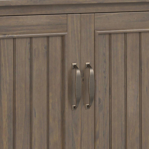 English Elm Lev Solid Wood Low Storage Cabinet Smoky Brown – Handcrafted Transitional 2-Door Cabinet w/ Shelves, Bronze Handles B136P158818