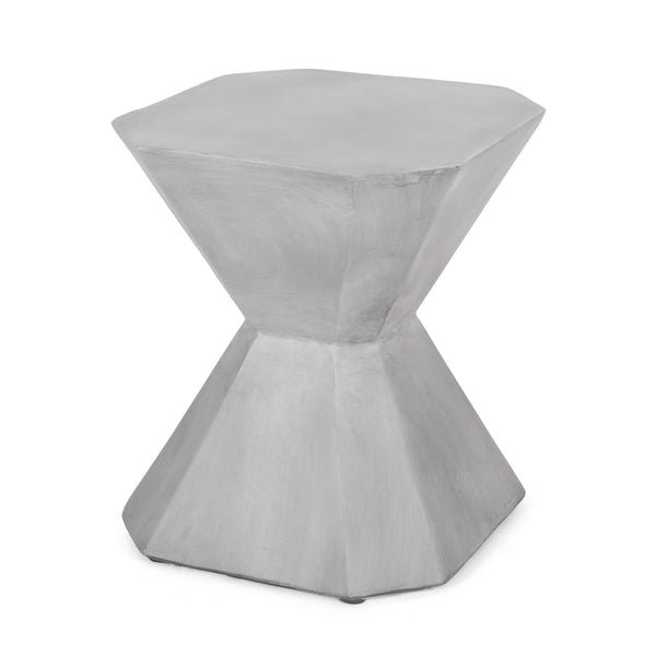 English Elm Outdoor Sculptural Concrete Side Table Hourglass Base Minimalist Patio Accent 73453.00