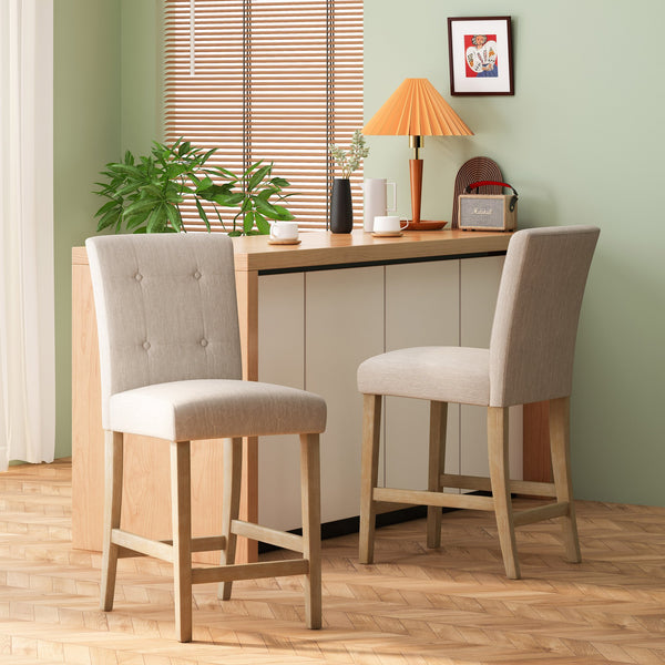 English Elm Christopher Knight Home® - Contemporary Button-Tufted Fabric Counter Stools Set of 2 with Espresso Legs, Waffle Stitch Comfort Beige 71254.00BGE