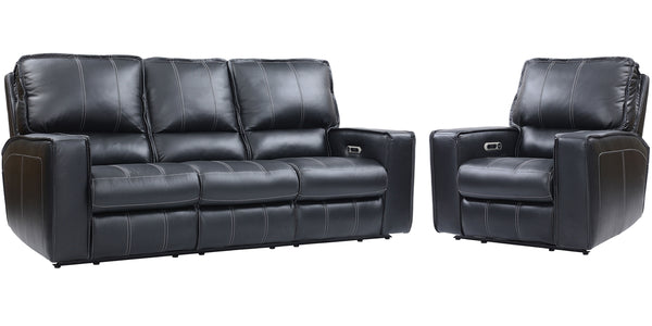 Parker House Rockford - Verona Black Power Reclining Sofa And Recliner Black Top Grain Leather With Match (X) Mroc-31ph-vbk