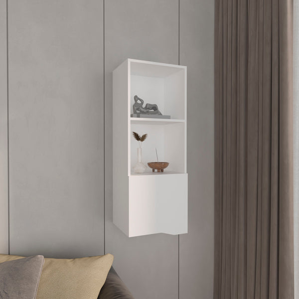 English Elm Obregon Tall 43" One-Door Wall Cabinet with Two Open Shelves — Space-Saving Medicine Storage Solution White 44 L x 16 W x 3 H B070P234340