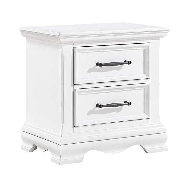 English Elm Charming White Wood 2-Drawer Nightstand with Black Nickel Bar Pulls, Dovetail Drawers & Smooth Glides B011P362595