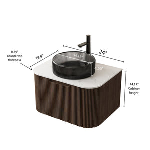 English Elm Dina Floating Bathroom Vanity with Sintered Stone Top and Crystal Glass Basin Black,Carrara White,Walnut W2615S00240