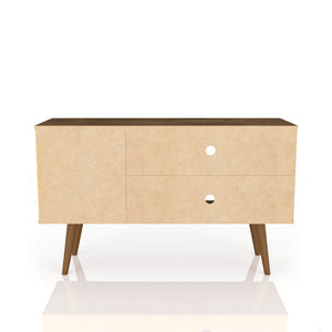 English Elm Liberty 43" TV Stand with Splayed Solid Wood Legs, Wire Management, Open Shelves & Concealed Storage Black B365P398334