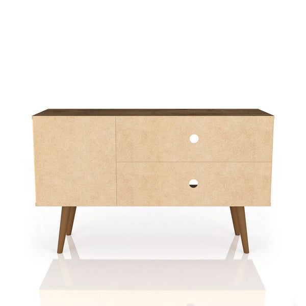 English Elm Liberty 43" TV Stand with Splayed Solid Wood Legs, Wire Management, Open Shelves & Concealed Storage Black B365P398334