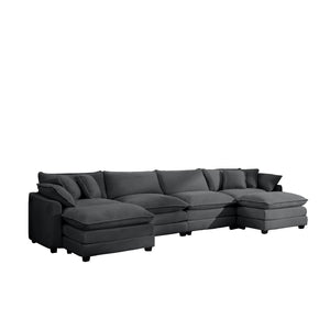 English Elm Corduroy Sofa - Stylish 4-Seater With 3 Footstools, Ergonomic Comfort, Easy Assembly & Modern Design W714S00842