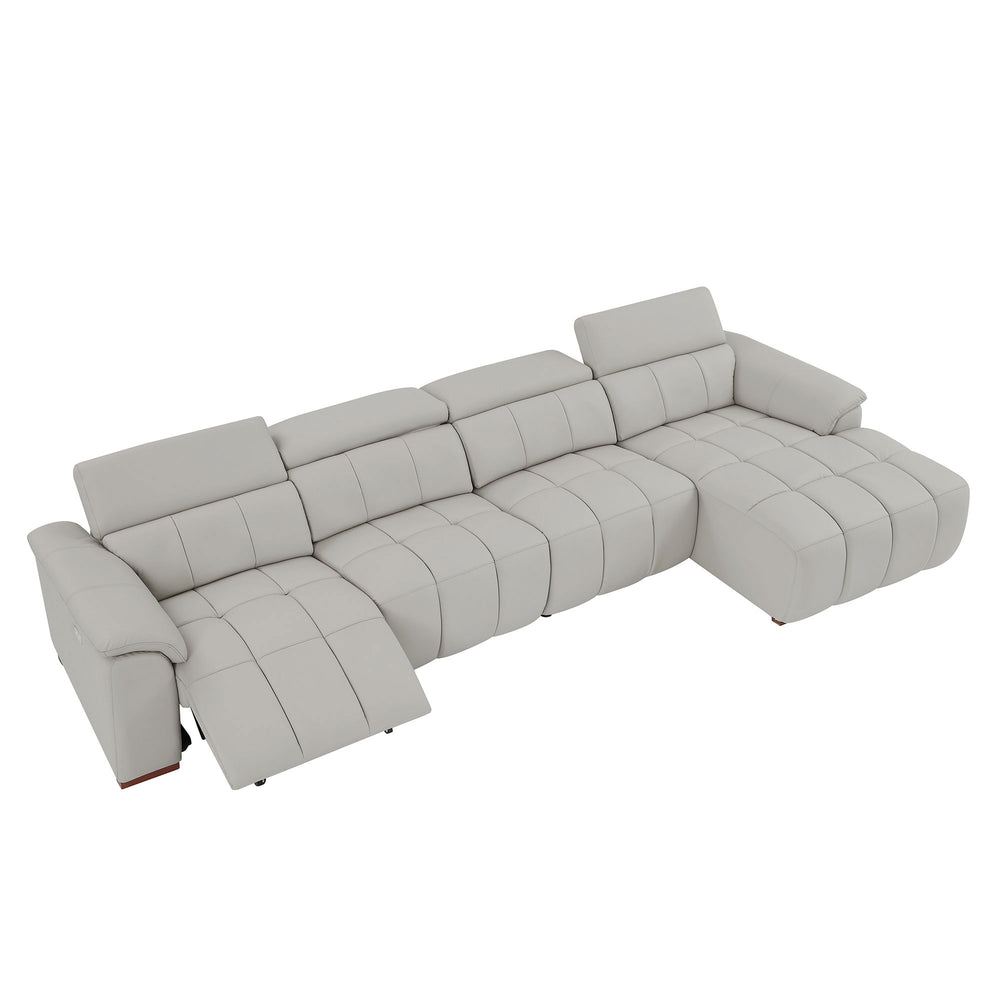 English Elm 4 Seats Wall-Hugger Reclining Sofa - Modern Electric Genuine Leather L-Shaped Couch With Usb Charging W2582S00155