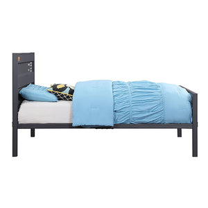 English Elm Gunmetal Twin Platform Bed with Industrial Iron Frame, Low Profile, Panel Headboard & Secure Lock B062P189167