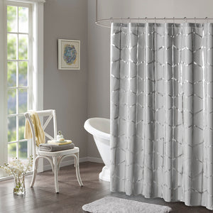 Intelligent Design Raina Modern/Contemporary Printed Metallic Shower Curtain ID70-1292 Grey/Silver