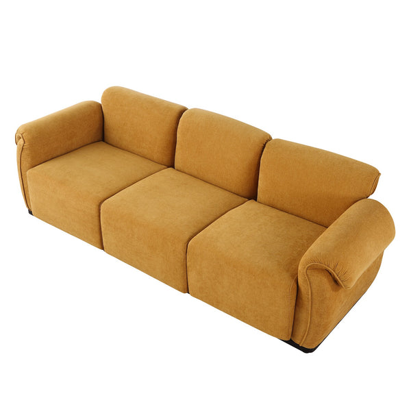 English Elm 102 Inch Linen Modular Sectional Sofa with Hidden Storage and Cloud Cushion Comfort Yellow W1099S00201