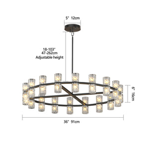 English Elm 36 Double Crystal Ring LED Chandelier – 36" Modern Luxury Ceiling Light with Faceted Acrylic Edges W2312P368692