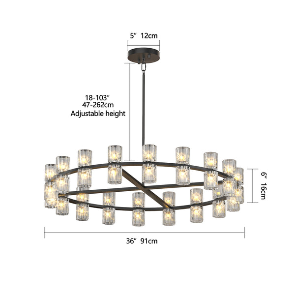 English Elm 36 Double Crystal Ring LED Chandelier – 36" Modern Luxury Ceiling Light with Faceted Acrylic Edges W2312P368692