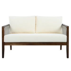 English Elm Outdoor Acacia Wood Loveseat Set with Rope Woven Panels and Matching Coffee Table Beige,Dark Brown N768P408131D