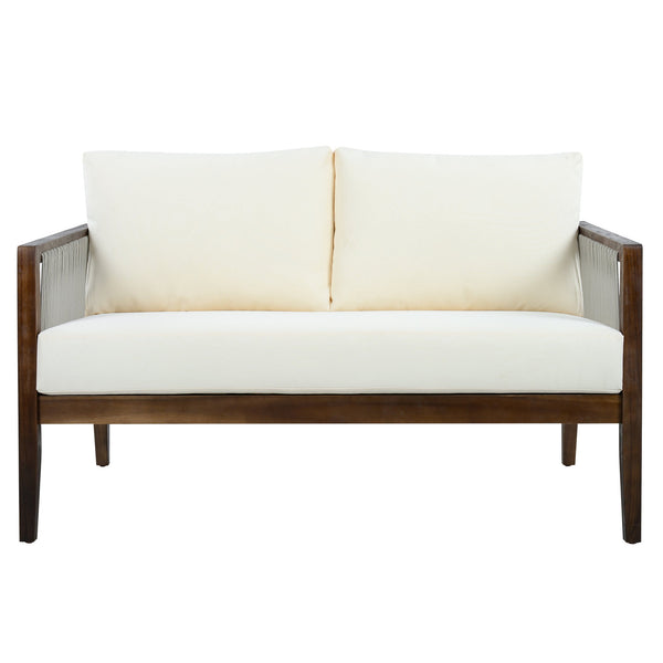 English Elm Outdoor Acacia Wood Loveseat Set with Rope Woven Panels and Matching Coffee Table Beige,Dark Brown N768P408131D