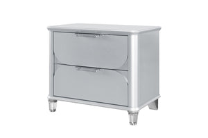 English Elm LAURA Silver Nightstand with Spacious Drawers, Textured Fronts & Acrylic Legs for Modern Bedrooms B201P294746