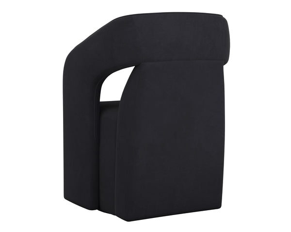 Sunpan Kendrick Wheeled Dining Armchair - Futuristic Design with Comfortable Seating and Cut-Out Armrests Abbington Black