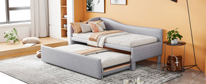English Elm Twin L-shaped Linen Upholstered Daybed with Hydraulic Pop-up Trundle for Guest Rooms Gray SF000193AAE-1