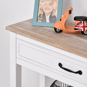 English Elm Nordic Slim Entryway Console Table with Drawer Open Shelves and Pine Wood Top T3971P405345