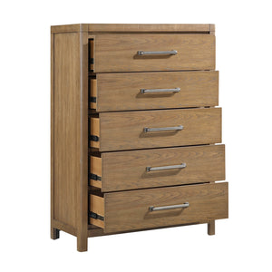 English Elm Light Brown Hickory Veneer 5-drawer Chest with Pewter Pulls for Modern Bedrooms B011P443199