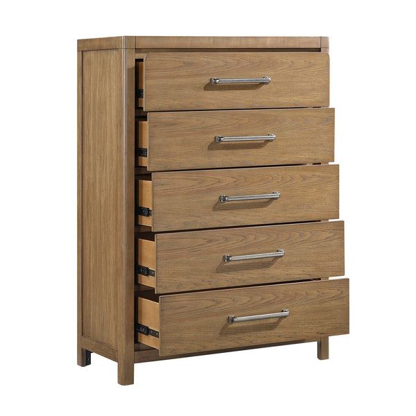 English Elm Light Brown Hickory Veneer 5-drawer Chest with Pewter Pulls for Modern Bedrooms B011P443199