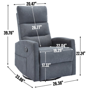 English Elm Manual Swivel Rocker Recliner Chair Upholstered in Fabric for Living Room Comfort W3224P289293