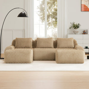 English Elm 114" U-shaped Modular Sectional Flannelette Sofa Oversized Lounge with Movable Ottoman Light Camel W714S01513