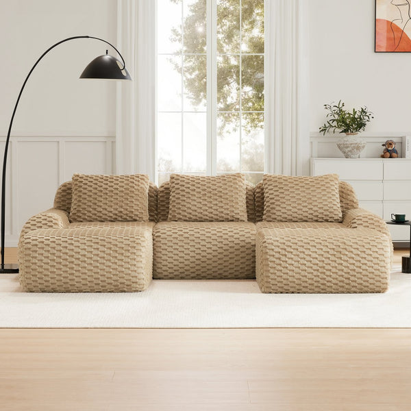 English Elm 114" U-shaped Modular Sectional Flannelette Sofa Oversized Lounge with Movable Ottoman Light Camel W714S01513