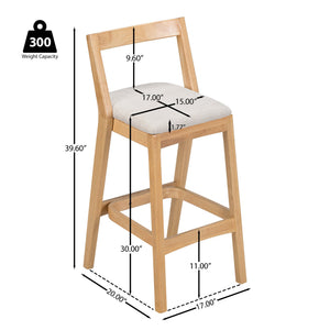 English Elm Christopher Knight Home® - Jasper Ergonomic Rubberwood Barstool Set of 2 with Thick Cushions, Stable Trapezoid Legs, Modern Look Beige+Natural N775P336213N