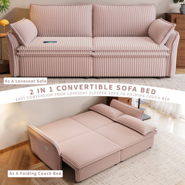 English Elm This Convertible Sleeper Sofa Plush Fleece 85 Inch Pull Out Bed for Studio Living Pink W3820S00036
