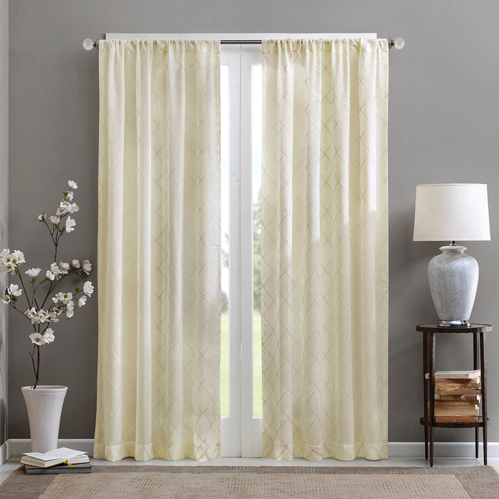 JLA Home Madison Park - Diamond Sheer Window Curtain Panel with Embroidered Diamond Pattern, Lightweight Light-Filtering Elegance Ivory MP40-2333
