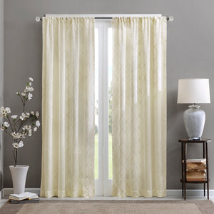 JLA Home Madison Park - Diamond Sheer Window Curtain Panel with Embroidered Diamond Pattern, Lightweight Light-Filtering Elegance Ivory MP40-2333