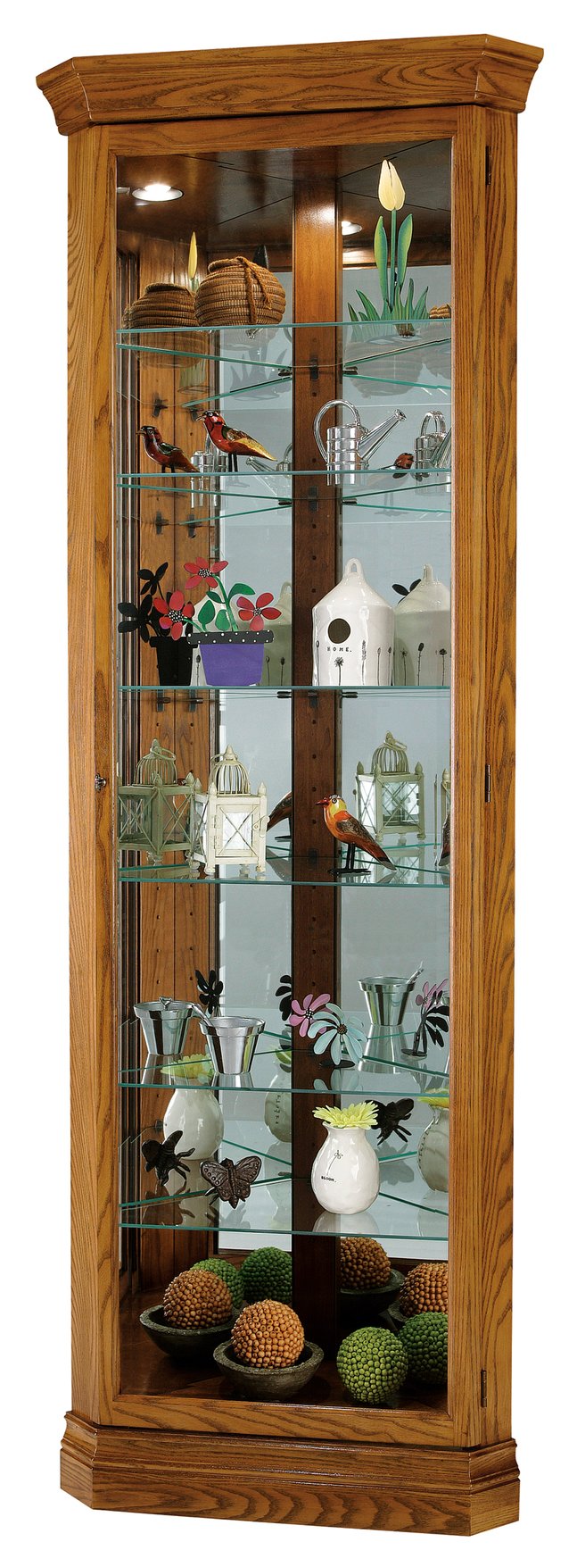 Hekman Furniture 680485 Elegant Dominic Corner Curio Cabinet With Lighted Display, Adjustable Glass Shelves & Oak Finish Legacy Oak Dominic Curio Cabinet 680485