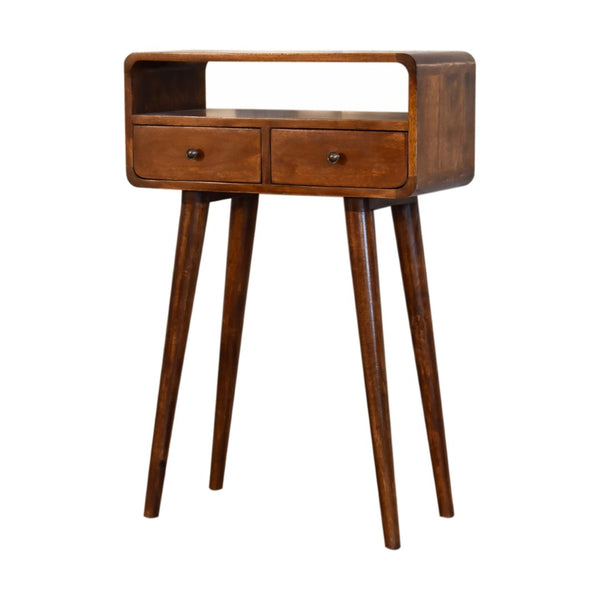 English Elm Solid Wood Mini Chestnut Console Table – Nordic Style, 2 Drawers & Open Slot For Stylish Storage B182P186274-GIGA