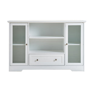 English Elm Sideboard 51" Farmhouse Buffet Cabinet with Glass Doors, Adjustable Shelves, Anti-Tip Storage White Oak W3417P321845
